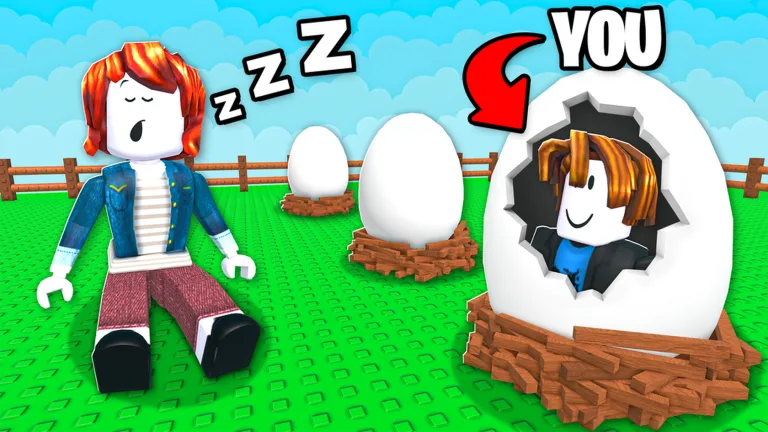 Official Fake an Egg artwork showing eggs in nests and an avatar inside a cracked egg.